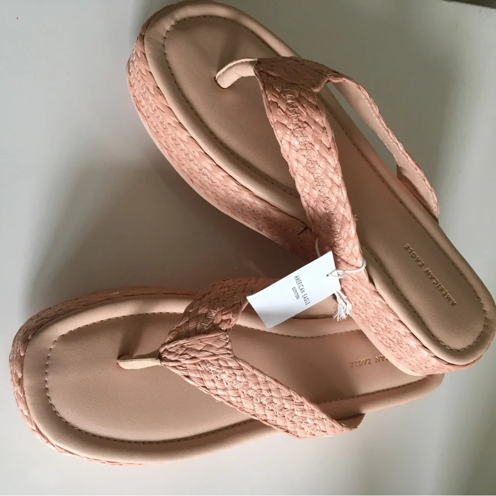 American Eagle Outfitters Peach Braided Platform Thong Sandals